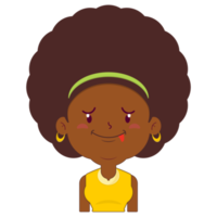 femme afro visage ludique dessin animé mignon png