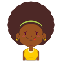 mulher afro rosto brincalhão desenho animado fofo png