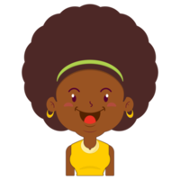 afro donna contento viso cartone animato carino png
