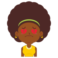afro woman broken heart face cartoon cute png
