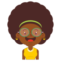 afro donna contento viso cartone animato carino png