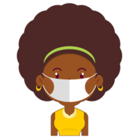 femme afro porter un masque chirurgical dessin animé mignon png