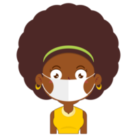 femme afro porter un masque chirurgical dessin animé mignon png