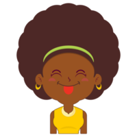 afro kvinna lekfull ansikte tecknad serie söt png