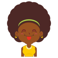 femme afro visage ludique dessin animé mignon png