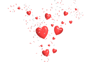 corazón rojo en forma de 3d con fondo transparente de confeti png