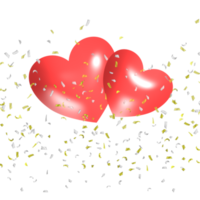 valentine hearts background heart red 3D shaped with confetti transparent background png