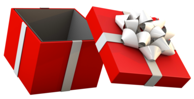 red gift box floating with white ribbon png