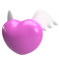 de roze hart en wit vleugel voor Valentijn of liefde concept 3d renderen png