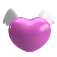 The pink heart and white wing for valentine or love concept 3d rendering png