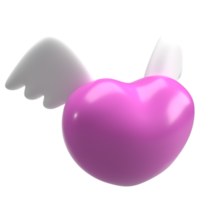The pink heart and white wing for valentine or love concept 3d rendering png