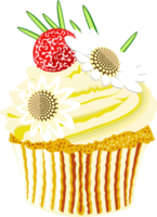 un trozo de cupcake decorado con crema y cerezas png