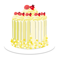 pastel de cumpleaños decorado con crema de limón y cerezas png