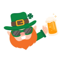 Funny leprechaun cartoon celebrating by drinking beer on Saint Patrick's Day. png