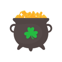 A pot that holds a lot of gold coins. Wealth concept for Saint Patrick's party png
