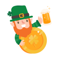 Funny leprechaun cartoon celebrating by drinking beer on Saint Patrick's Day. png