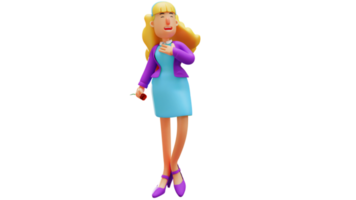 ilustración 3d personaje de dibujos animados 3d de mujer amigable. mujer romántica dulce sonrisa. hermosa mujer romántica que lleva una rosa roja. personaje de dibujos animados en 3d png