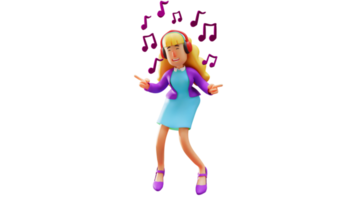 3D illustration. Talented Beautiful Woman 3D Cartoon Character. Beautiful woman singing. Beautiful woman dancing happily. 3D Cartoon Character png