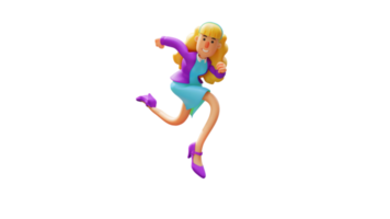 3D Illustration. Energetic Woman 3D Cartoon Character. A beautiful energetic woman pursues something. The beautiful woman ran with a smile. 3D cartoon character png