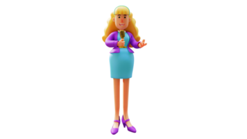 Illustration 3D. personnage de dessin animé 3d de belle femme talentueuse. les femmes participent à un concours de chant. belle femme tenant un microphone et chantant. personnage de dessin animé 3D png