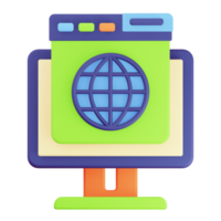 3D Render Monitor and Browser Internet Globe Icon png