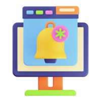 3D Render Monitor and Browser Notification Bell Icon png