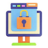 3D Render Monitor and Browser Padlock Security Icon png