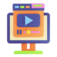 3D Render Monitor and Browser Video Player Icon png