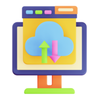 3D Render Monitor and Browser Data Transfer Icon png