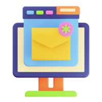 3D Render Monitor and Browser New Mail Icon png