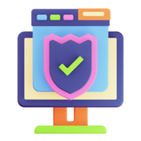 3D Render Monitor and Browser Shield Checklist Icon png