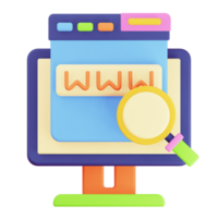 3D Render Monitor and Browser Website Search Icon png