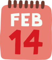 calendário de data de 14 de fevereiro estilo desenhado à mão para o dia dos namorados png