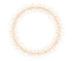 Golden circle with glitter, shiny particles on transparent background. Round frame with copy space for text or logo. Party, Merry Christmas, New year decoration. Cut out design element. 3D render. png