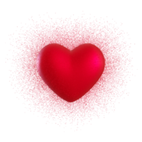 Red heart with small glitter particles, on transparent background. Valentine's Day. Cut out design element. 3D rendering. png