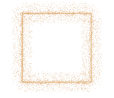 Golden square with glitter, shiny particles, on transparent background. Frame with copy space for text or logo. Party, Merry Christmas, Happy New year decoration. Cut out design element. 3D render. png