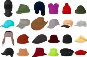 gran kit diferentes tipos de sombreros, hermosos gorros png