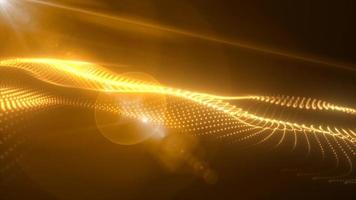 Abstract yellow orange glowing waves from particles and dots energy magical futuristic hi-tech, abstract background. Video 4k, motion design