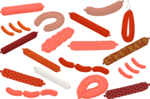 grand ensemble de différents types de saucisses de viande de charcuterie png