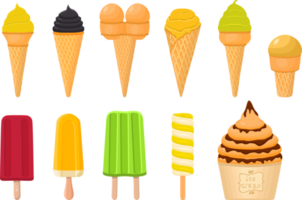 gran kit de paletas de helado de diferentes tipos en taza de gofres de cono png