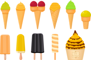 gran kit de paletas de helado de diferentes tipos en taza de gofres de cono png