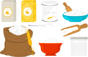 big set different types dishware filled wheat flour png