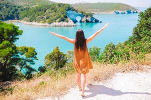 Girl on vacation travel background beautiful landscape photo