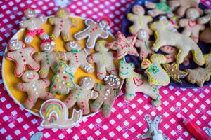 Ready Christmas gingerbread cookies on a plate photo