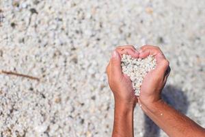 Hands in the form of heart with pebbles inside photo