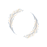 marco floral círculo decorativo acuarela. corona redonda botánica dorada con ramas, hierbas, plantas y hojas. frontera de boda rústica png