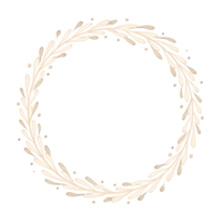 Golden decorative Circle floral Frame. Botanical round Wreath with branches, herbs, plants, and leaves. Rustic wedding border png