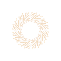 Golden decorative Circle floral Frame. Botanical round Wreath with branches, herbs, plants, and leaves. Rustic wedding border png