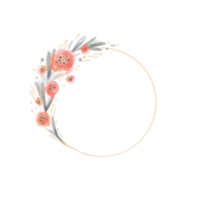 vattenfärg dekorativ cirkel blommig ram. gyllene botanisk runda krans med grenar, örter, växter, och löv. rustik bröllop gräns png