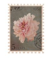 timbre-poste vintage floral. timbre postal imprimable rétro avec fleur de pivoine. éléments de scrapbooking découpés esthétiques pour les invitations de mariage, les cahiers, les journaux, les cartes de voeux, le papier d'emballage png